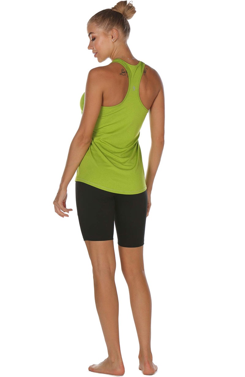 icyzone Workout Tank Tops for Women - Racerback Athletic Yoga Tops, Running Exercise Gym Shirts(Pack of 3) (L, Ombre Blue/Spectra Yellow/Green Glow) - Image 4
